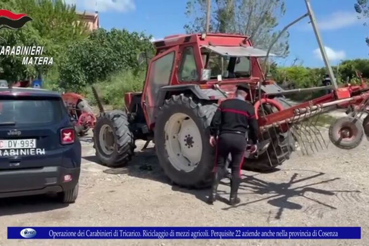 Operazione dei Carabinieri di Tricarico. Riciclaggio di mezzi agricoli